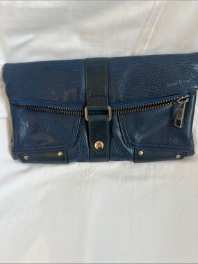 Matt & Nat Dark Navy Foldover Clutch with Zip Detail
